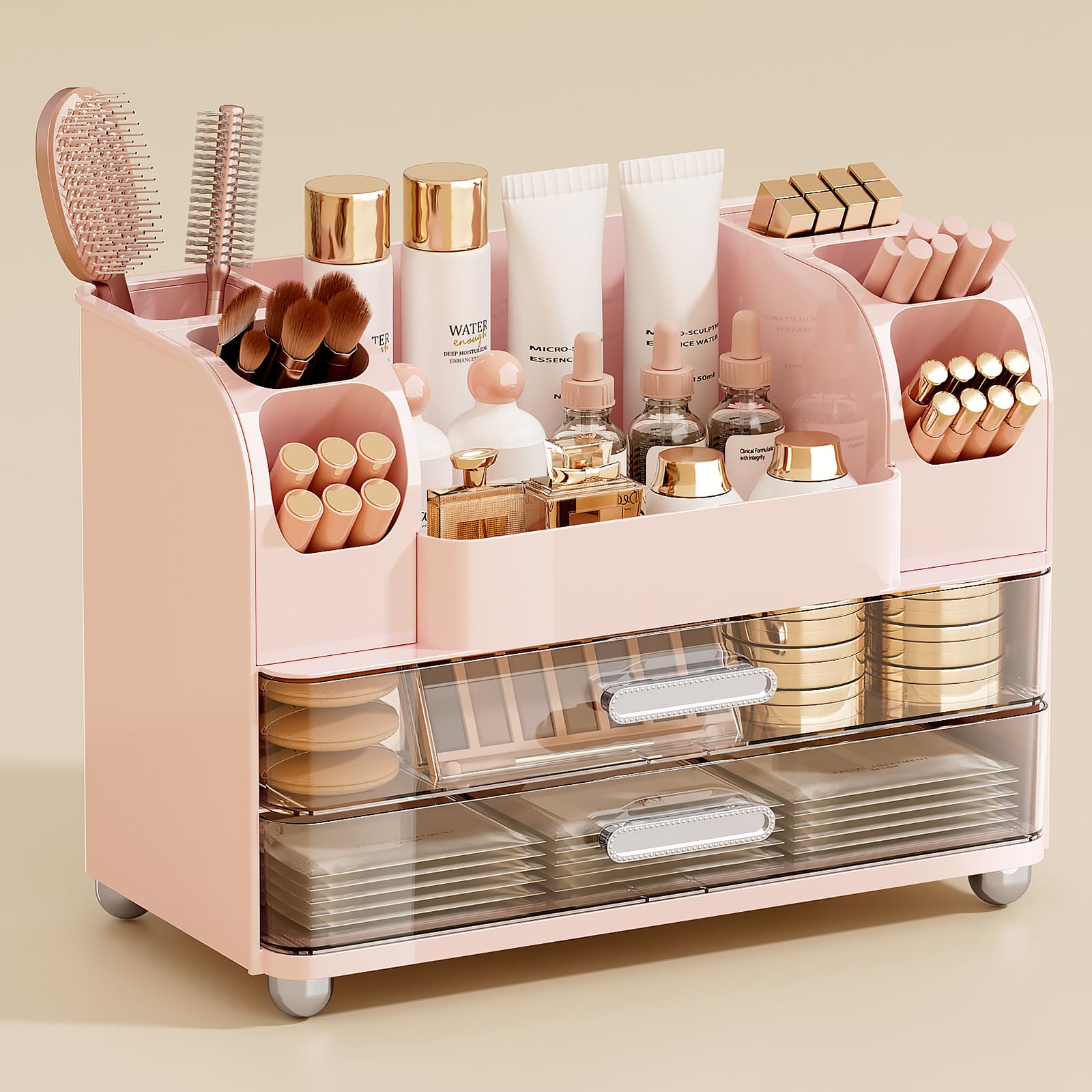 Organizador UFORU para maquillaje con dos cajones, ideal para la encimera del baño.