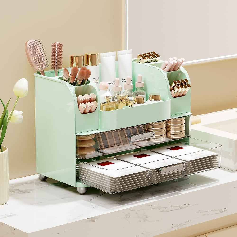 Soportes para brochas a ambos lados del organizador UFORU para brochas ordenadas.