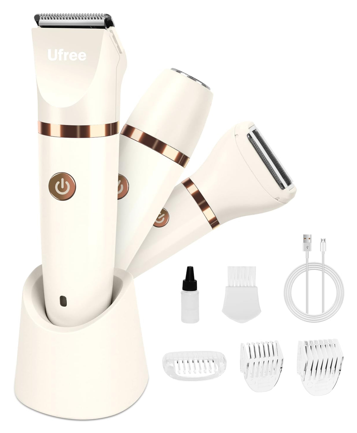 Ufree bikini-trimmer con cabezal de acero inoxidable para un recorte suave y seguro.