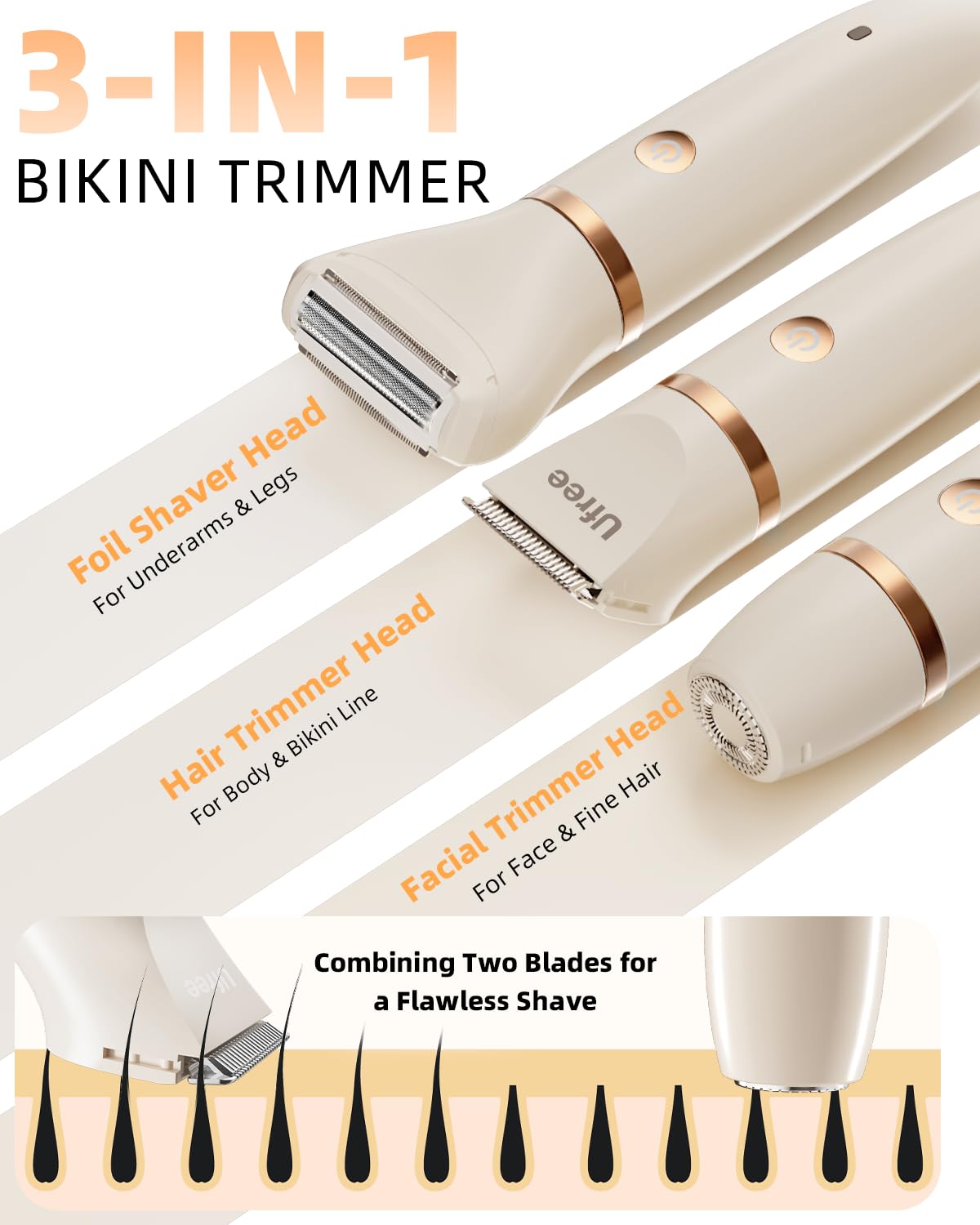 Ufree bikini-trimmer sin cables ofrece libertad durante el afeitado.