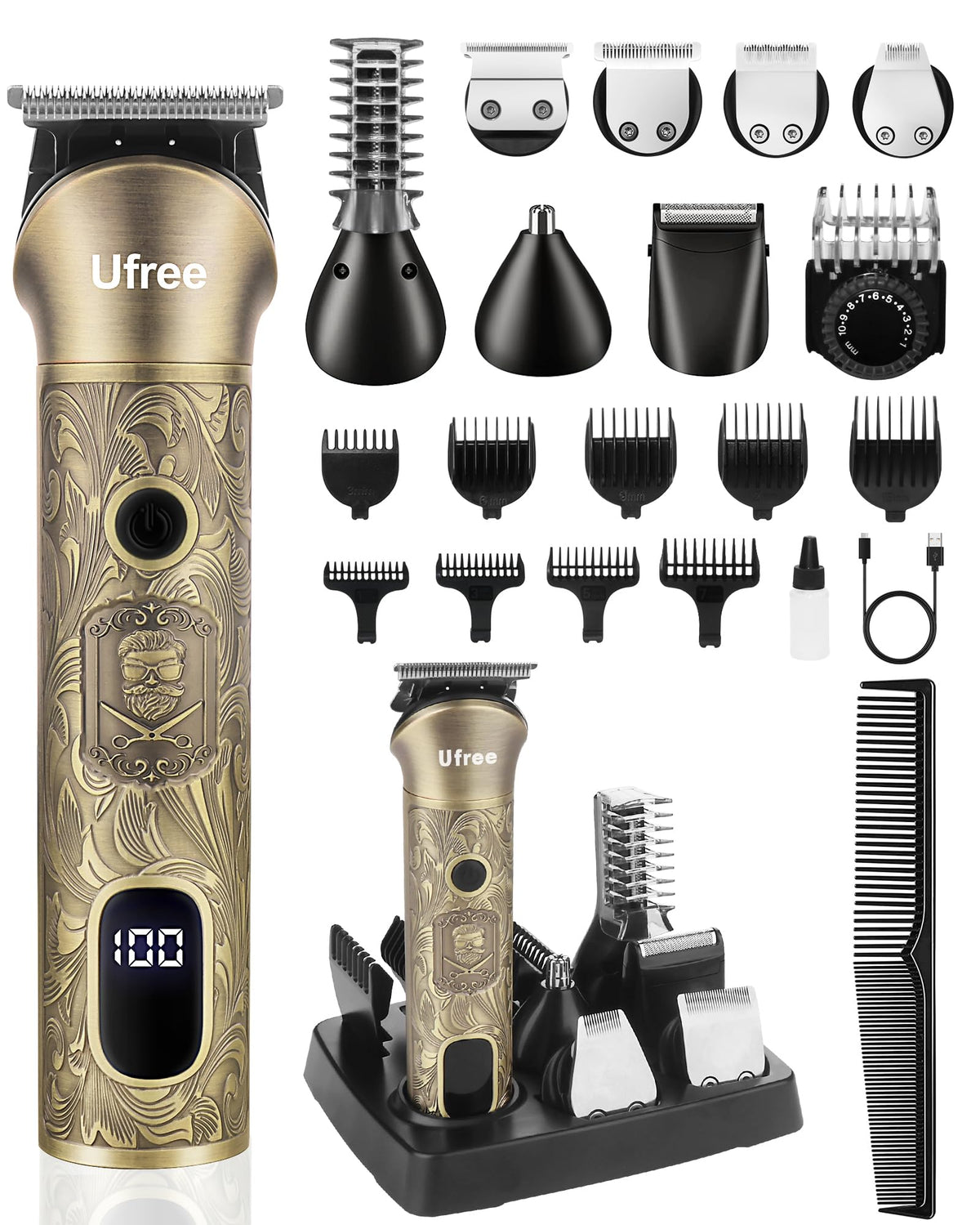 Ufree cortabarba 7 cabezas: versatilidad para barba y cabello en un solo equipo.