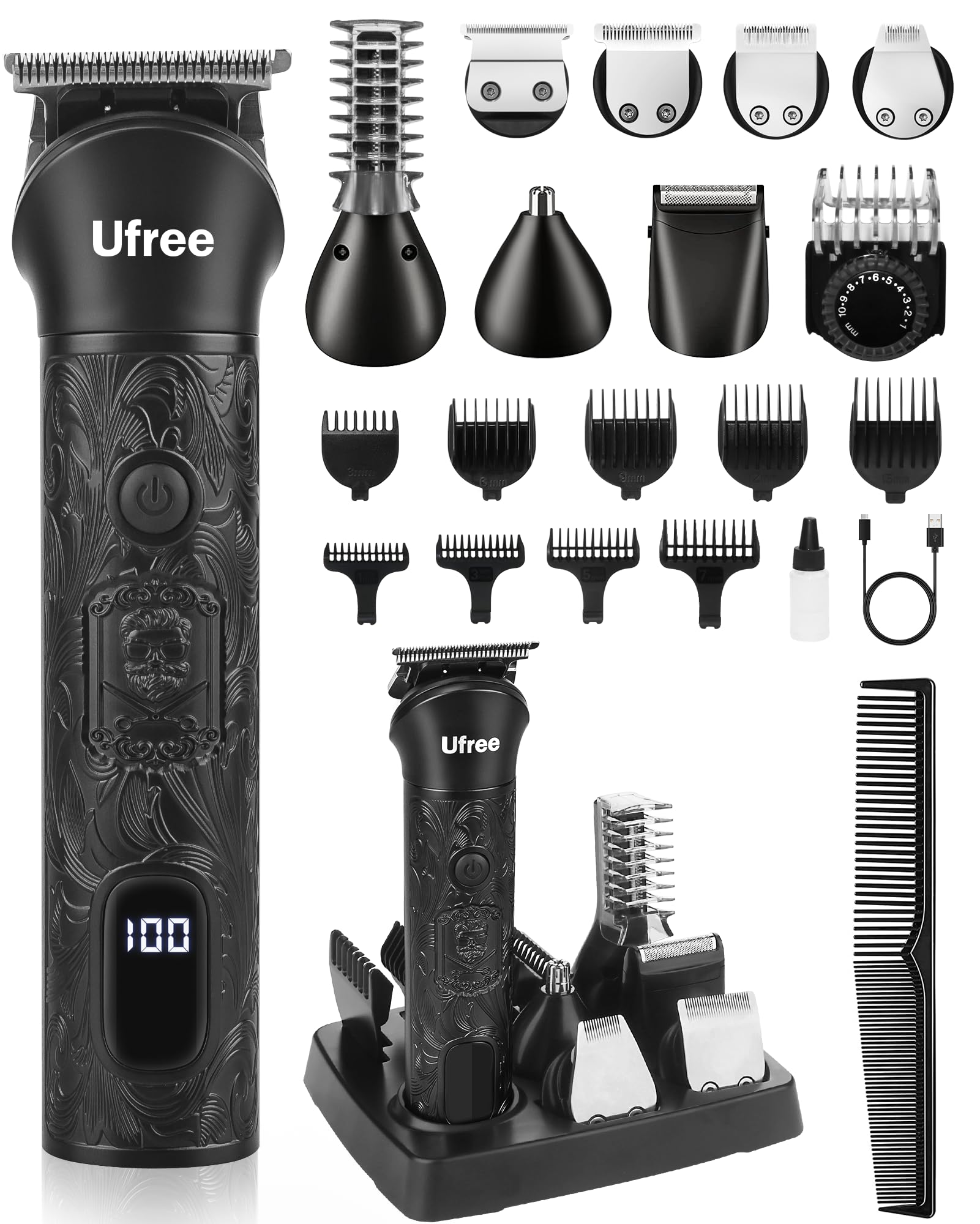 Ufree kit 7 en 1 barba y corte para un estilo preciso en casa.