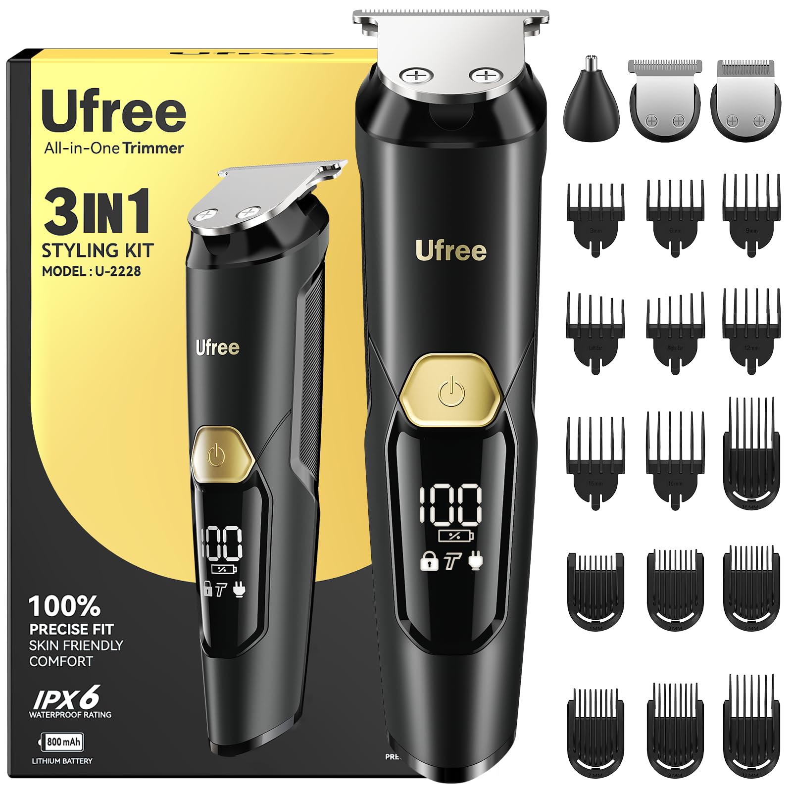 Kit Ufree 3-en-1 enfocado en barba y cabello ofrece precisión.