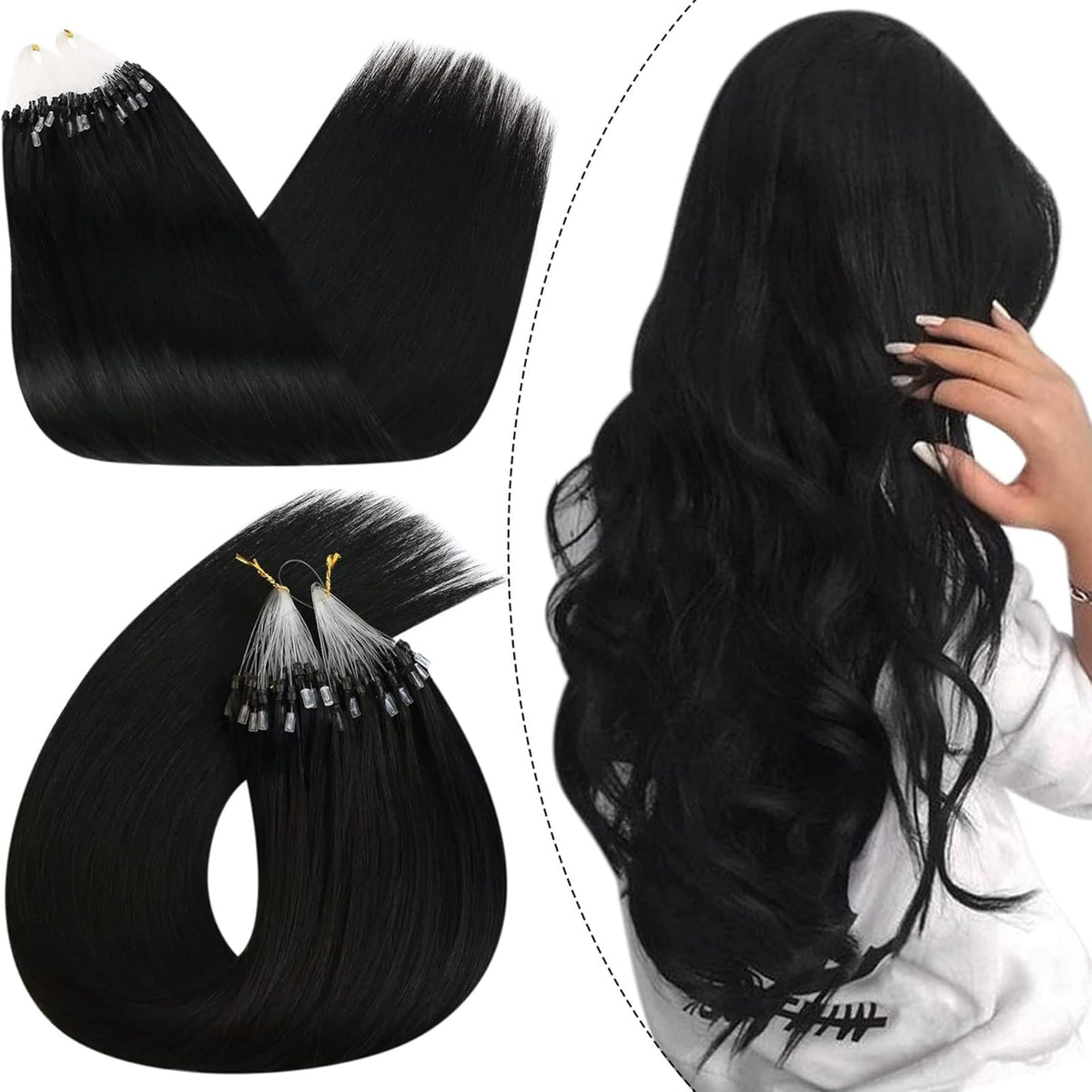 Extensiones microlink Ugeat 24 pulgadas negro jet para un acabado natural