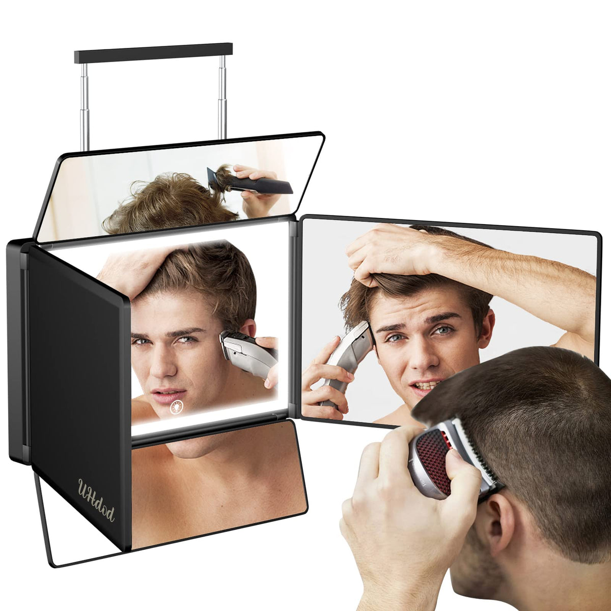 Espejo UHdod de 5 vías con luz LED para cortes y maquillaje en casa.