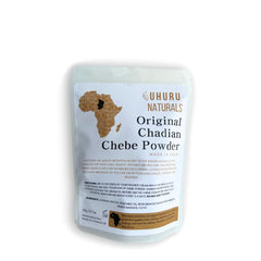 Polvo ChadianChebe de Uhuru Naturals, preparado para nutrir el cabello y mejorar su fortalecimiento.