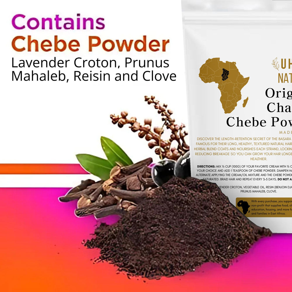 Chebe sin tinte de Uhuru Naturals, seguro para evitar manchas en ropa.