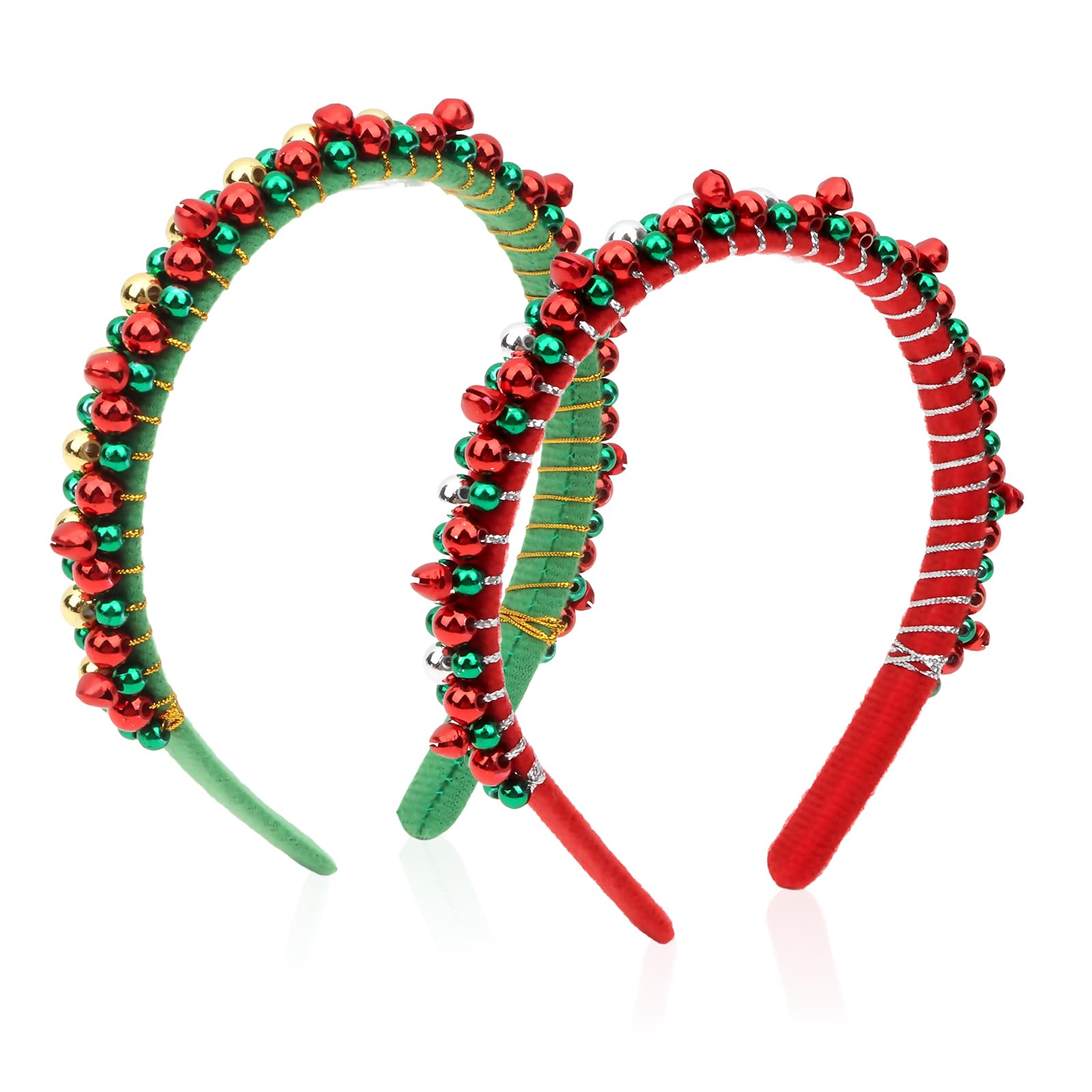 Uintoon diademas navideñas en paquete de 2 con campanas rojas y verdes para fiestas.