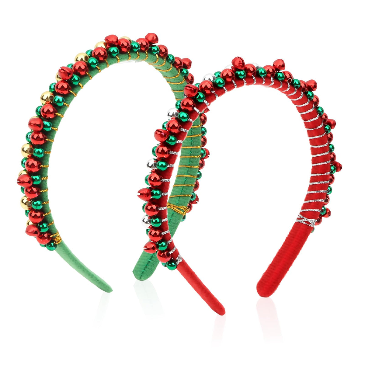 Uintoon diademas navideñas en paquete de 2 con campanas rojas y verdes para fiestas.