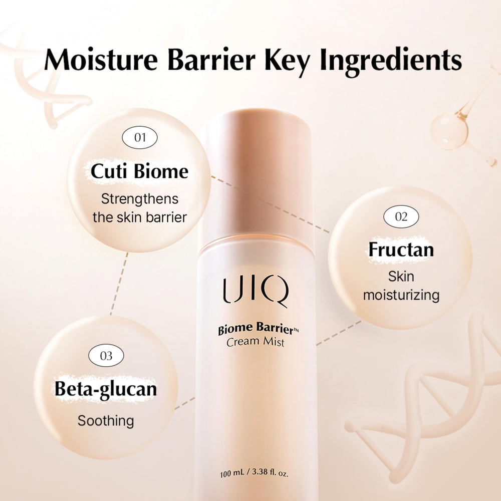UIQ Biome Barrier Cream Mist: doble capa crema y agua para maquillaje estable.