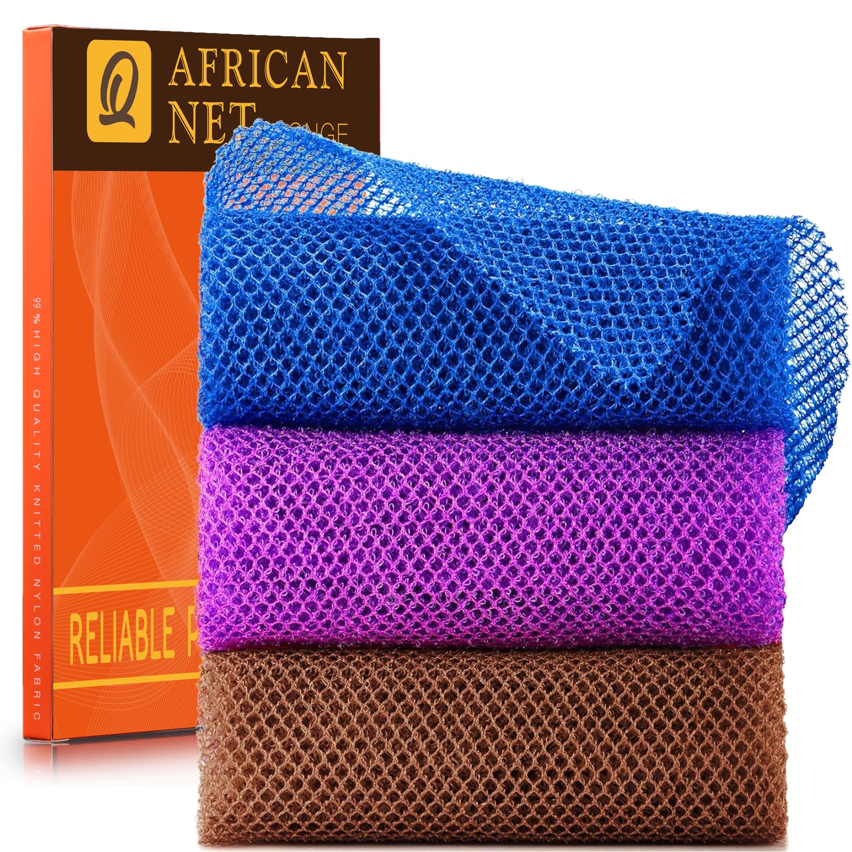 Esponja de baño africana UJFQBH, vista frontal, exfolia suavemente todo el cuerpo.