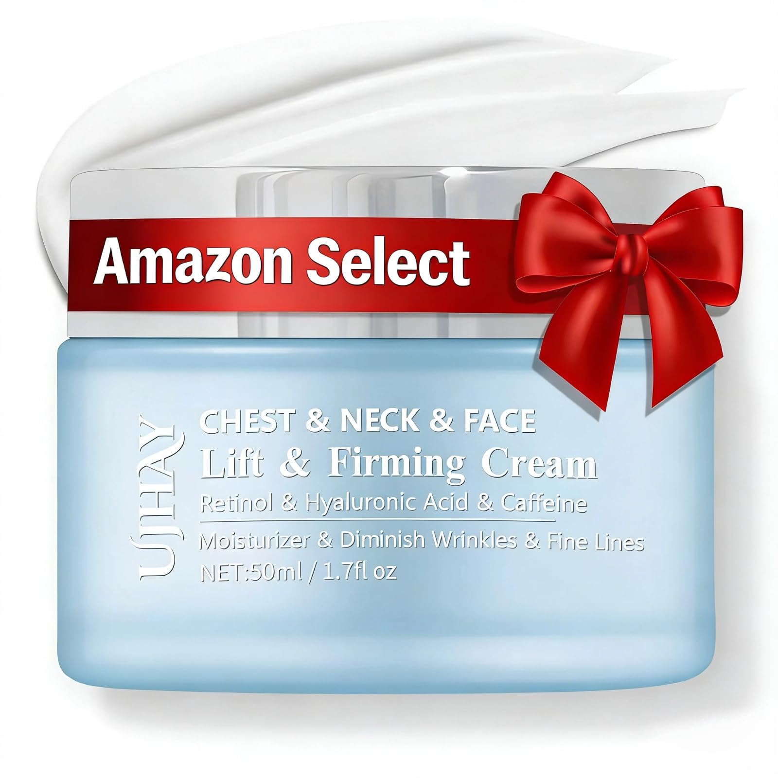 UJhay crema cuello retinol, botella frontal, ayuda a reafirmar cuello y escote