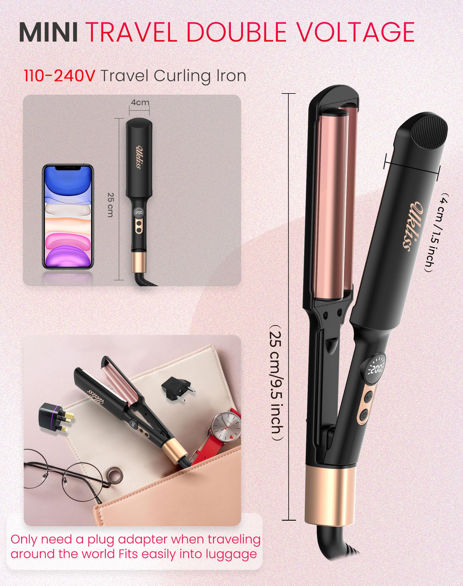 UKLISS crimpador mini cerámico tourmalina para brillo suave