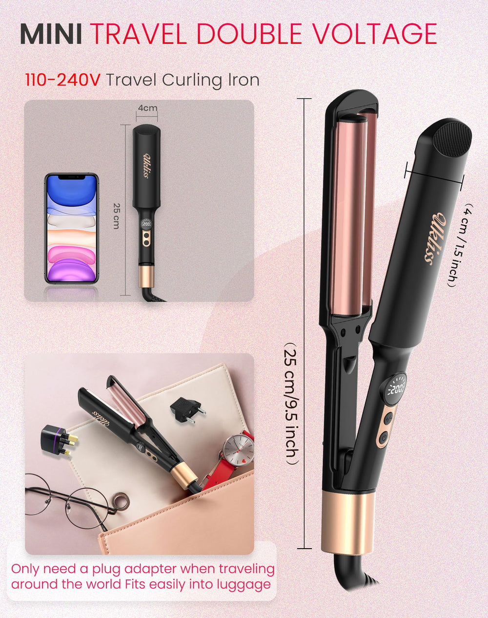 UKLISS crimpador mini cerámico tourmalina para brillo suave