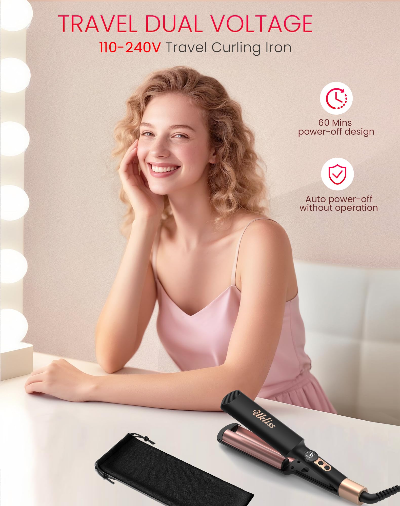 UKLISS Mini Waver Iones negativos y cerámica para reducción de frizz