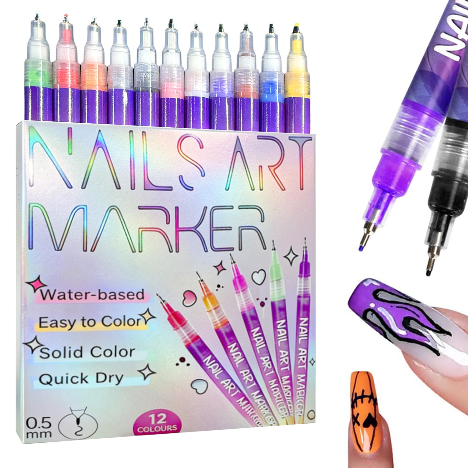 UKM bolígrafos de arte para uñas: paleta de 12 colores para diseños detallados