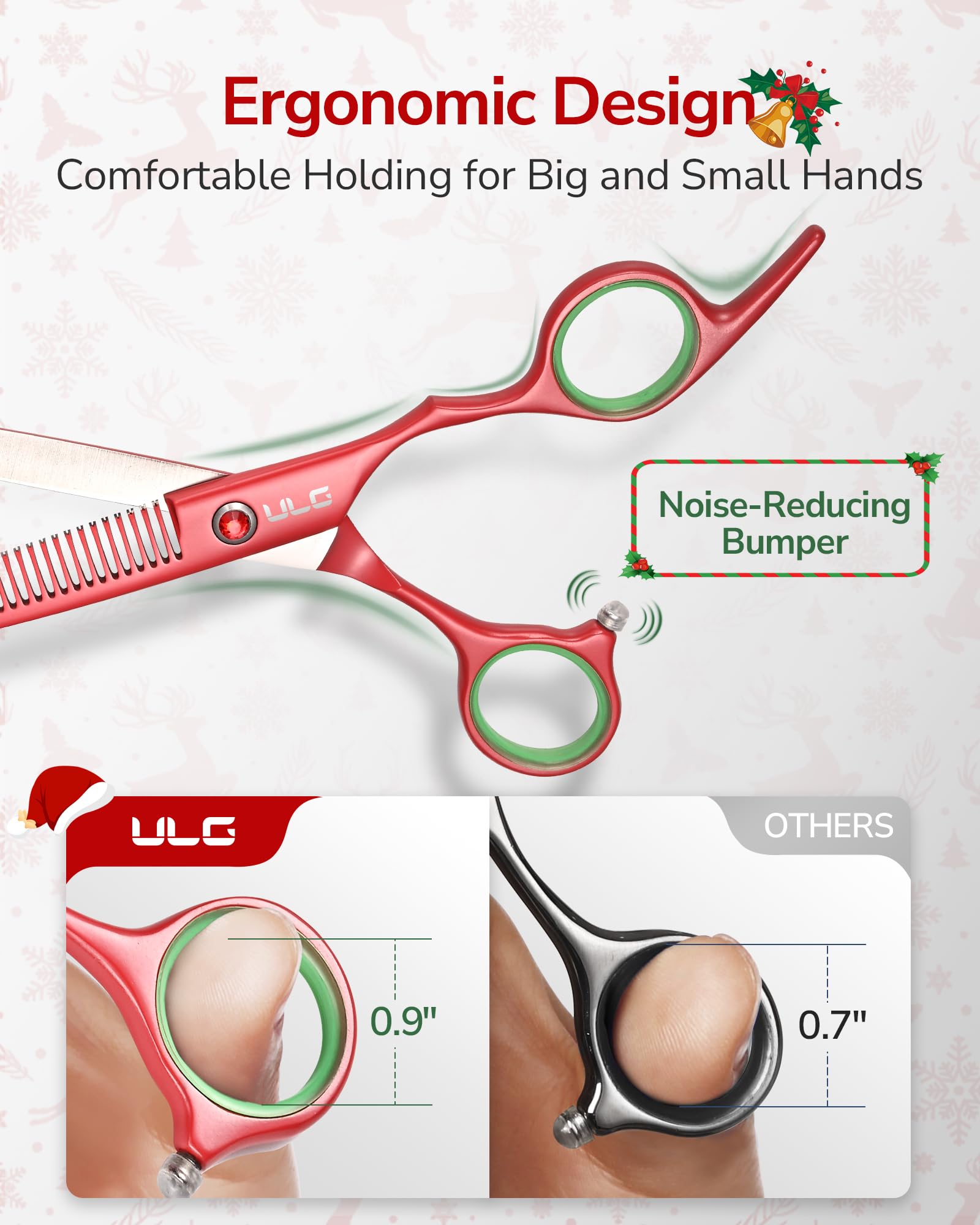 ULG ergonomic offset handles reduce wrist fatigue during long styling sessions