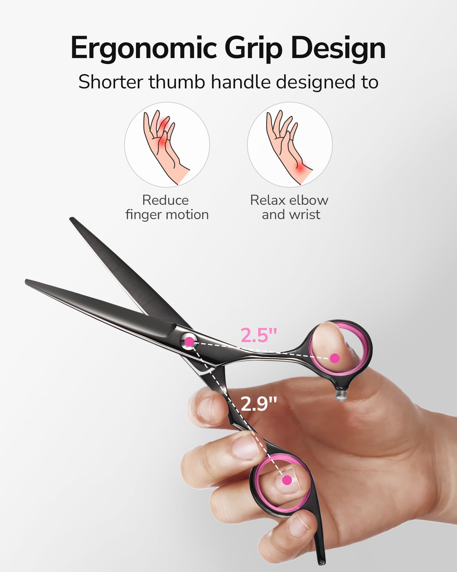 Tijeras ULG con pivot de zafiro artificial para estilo premium.