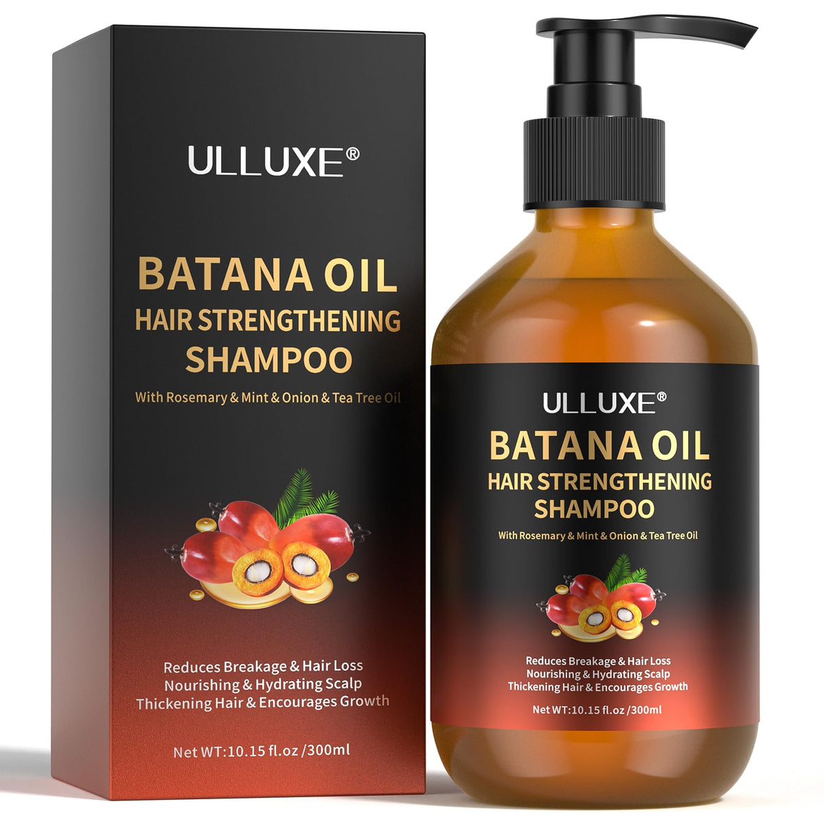 Champú ulluxe con batana frente de botella, favorece crecimiento capilar
