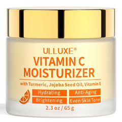 Crema Ulluxe con vitamina C en frasco para piel luminosa y suave.