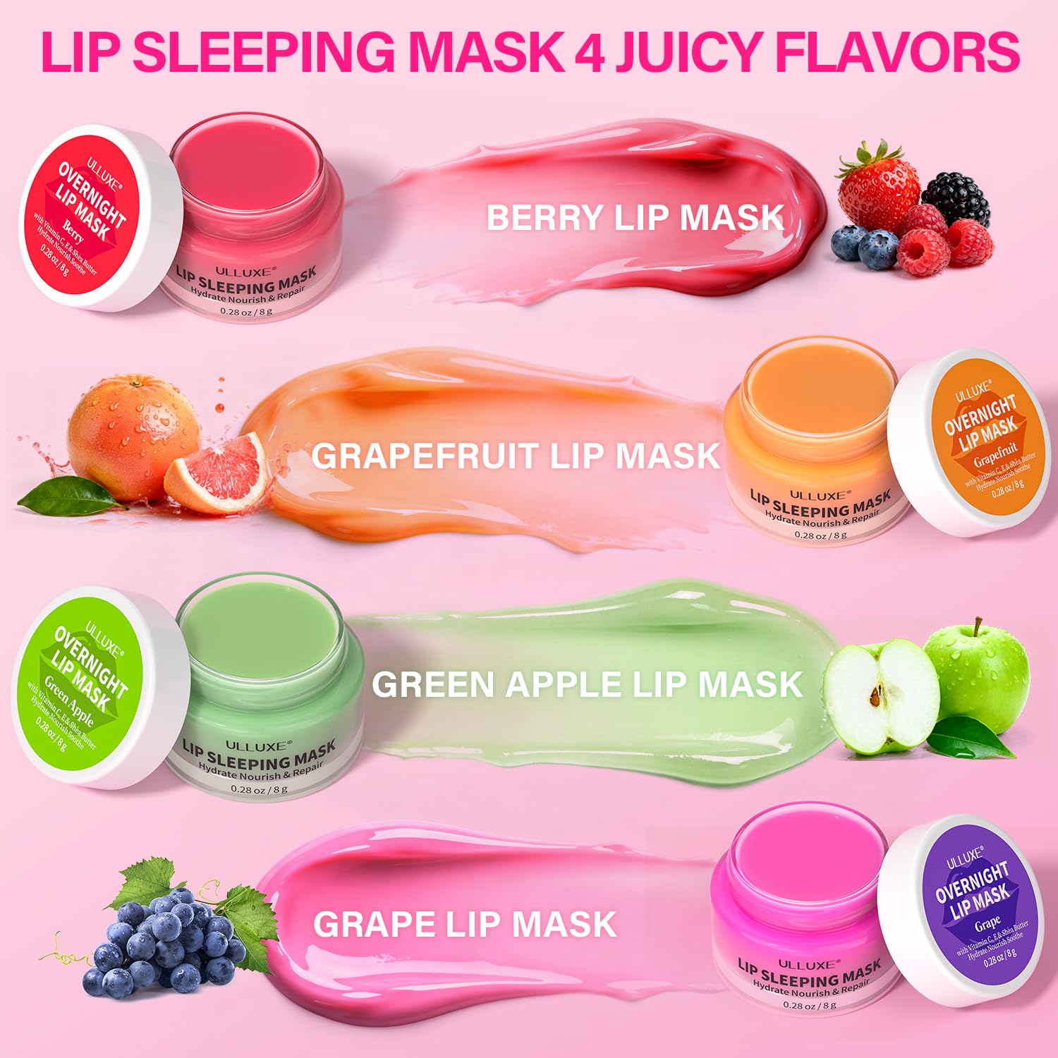 La máscara ulluxe Pomelo brinda aroma fresco para despertar labios revitalizados.