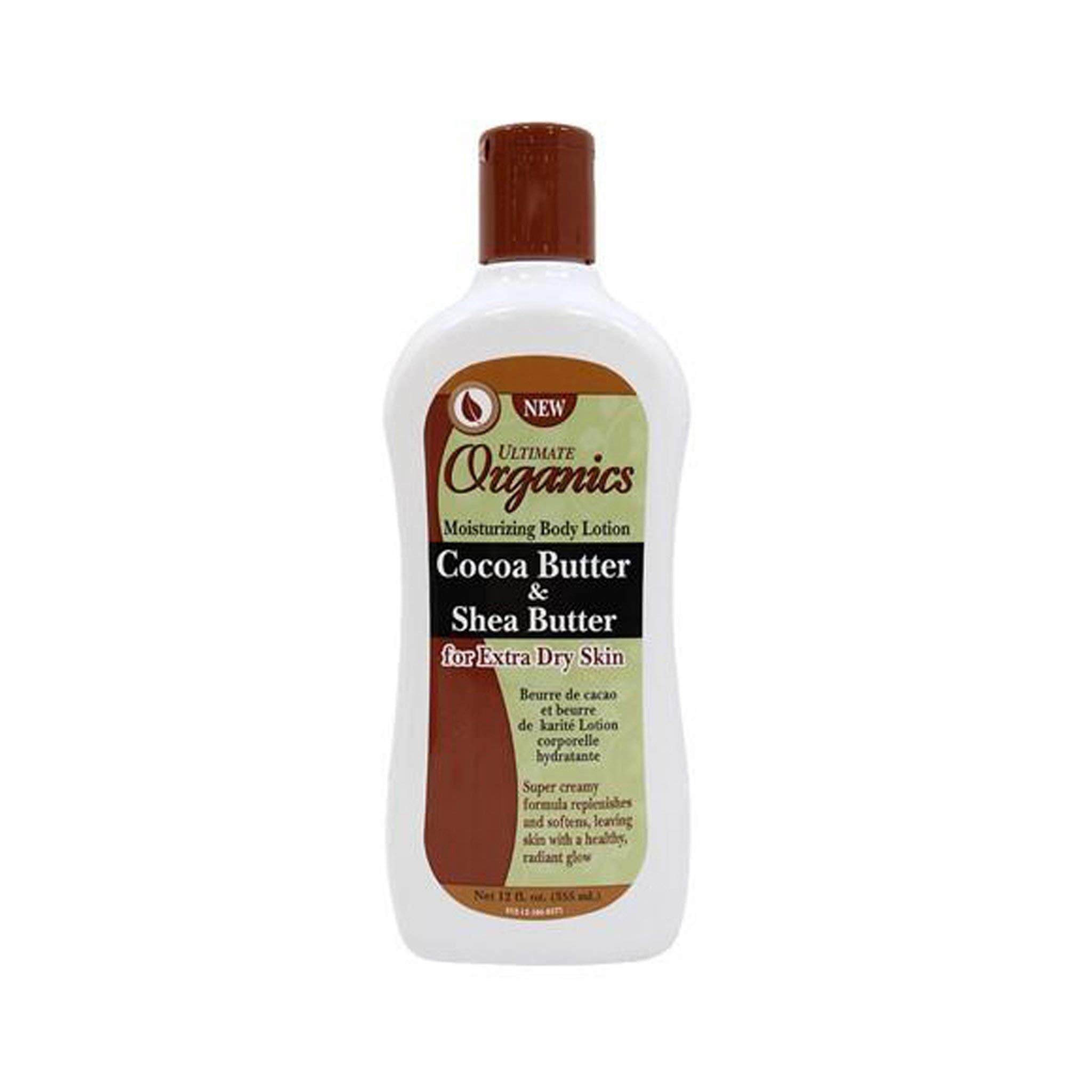 Ultimate Organics textura cremosa de cacao y karité para cuidado diario.