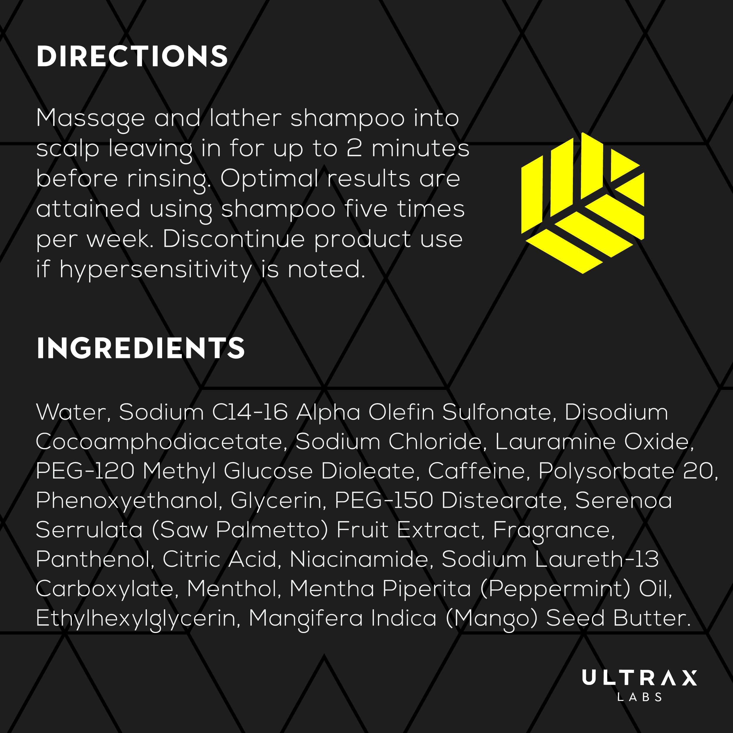 Ultrax Labs aplicación suave en cabello, limpieza suave.
