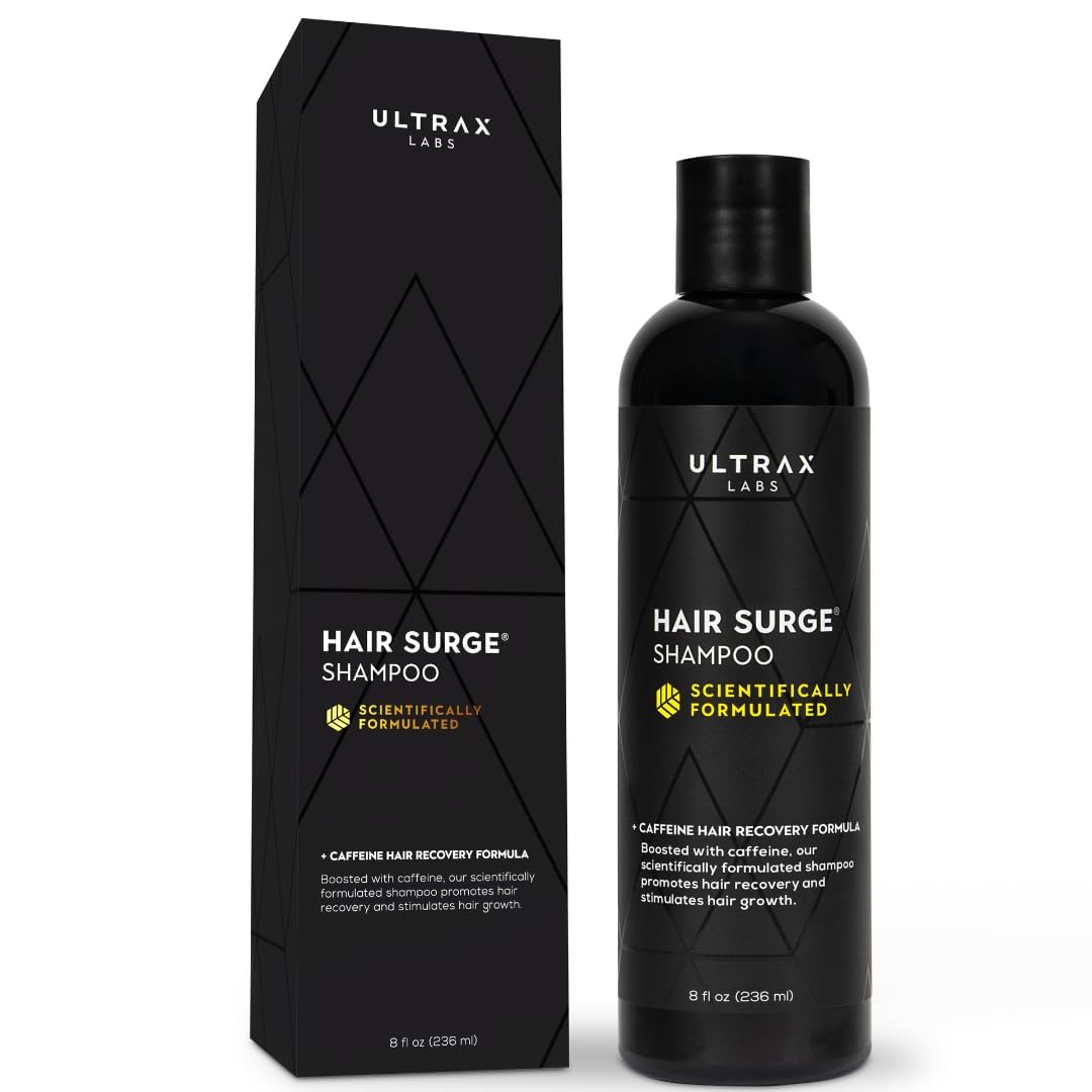 Ultrax Labs Hair Surge champú, botella, fortalece el cabello y facilita la rutina diaria de cuidado