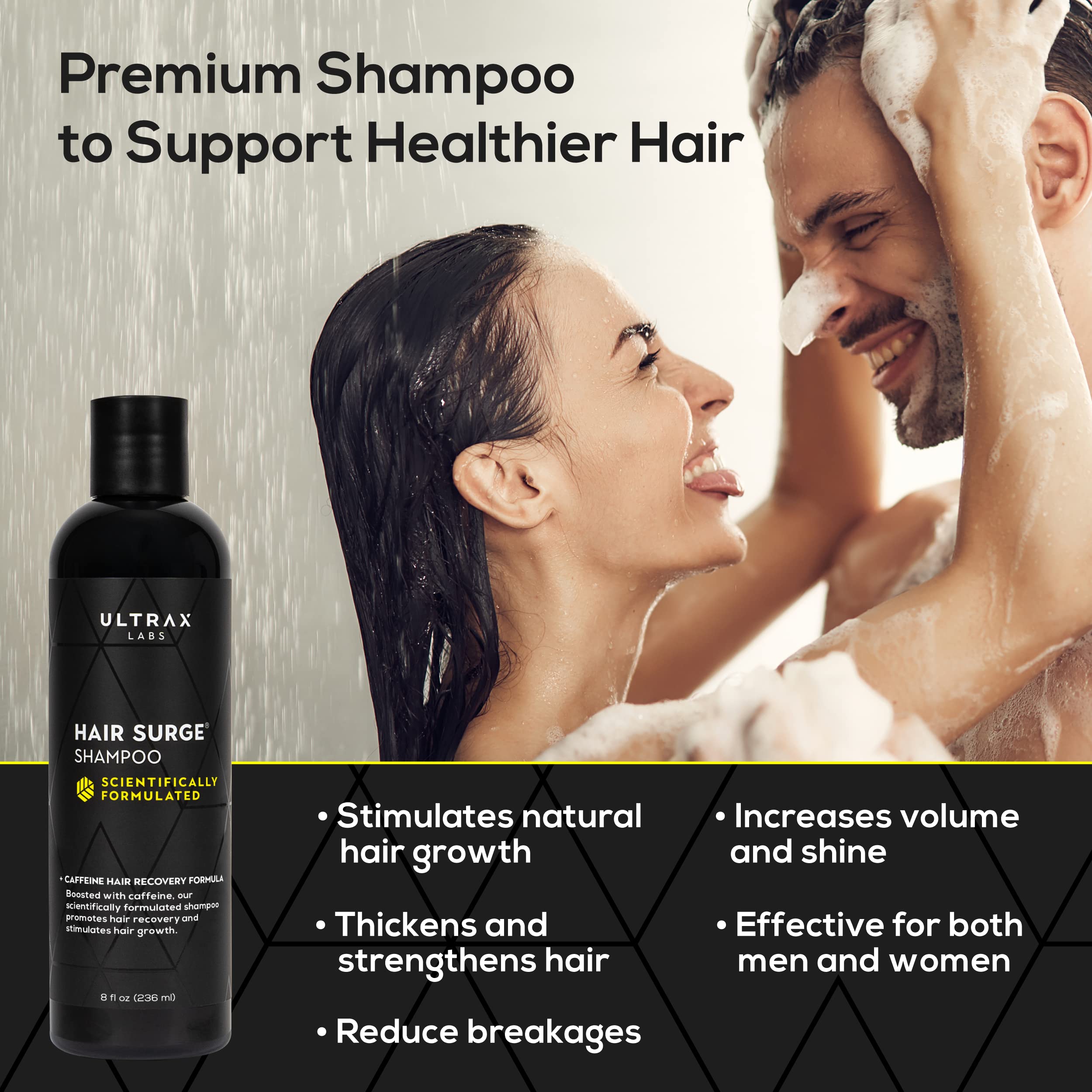 Ultrax Labs Hair Surge etiqueta cercana muestra ingredientes clave para el cuidado diario