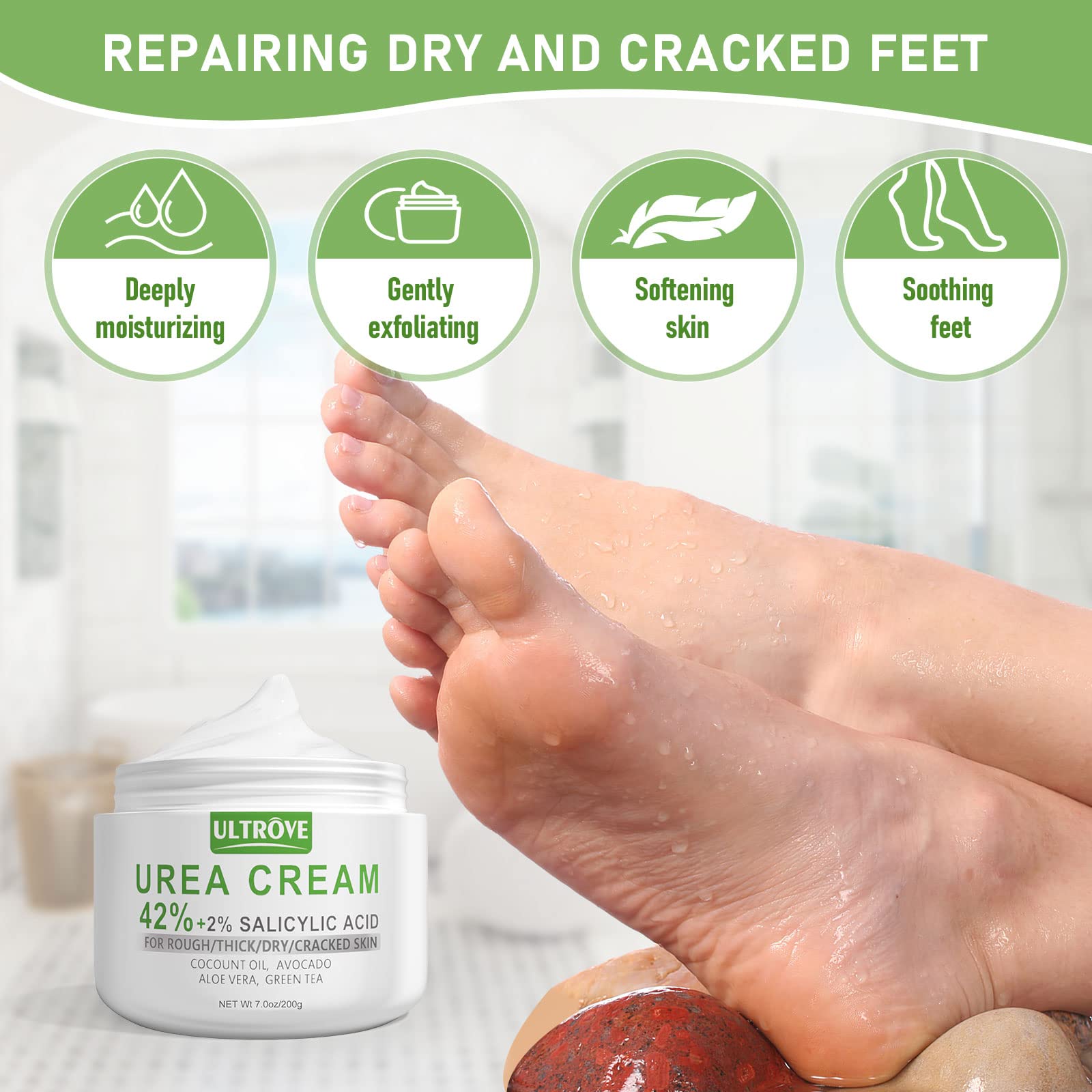 Aplicación manual de Ultrove Urea Cream 42% facilita absorción.
