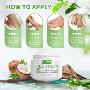 Uso diario con Ultrove Urea Cream 42% para cuidado de la piel.