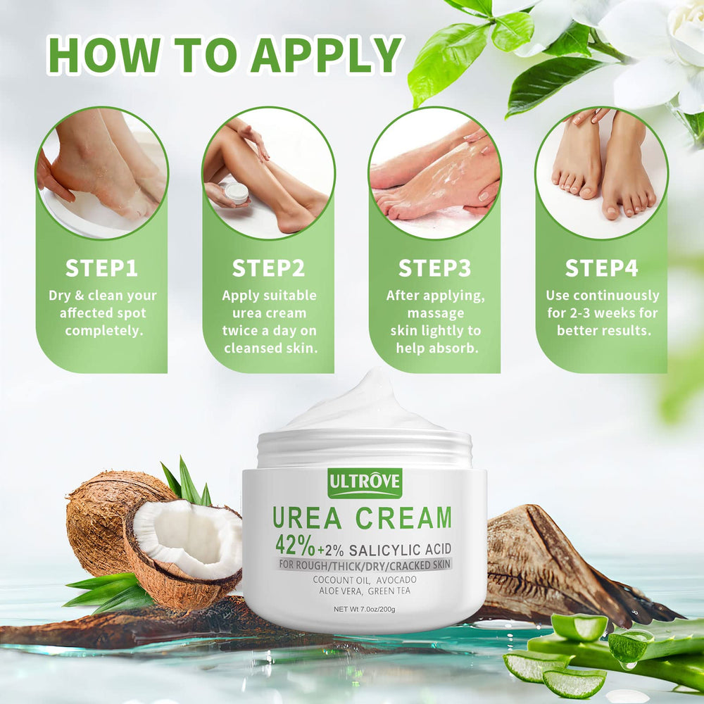 Uso diario con Ultrove Urea Cream 42% para cuidado de la piel.