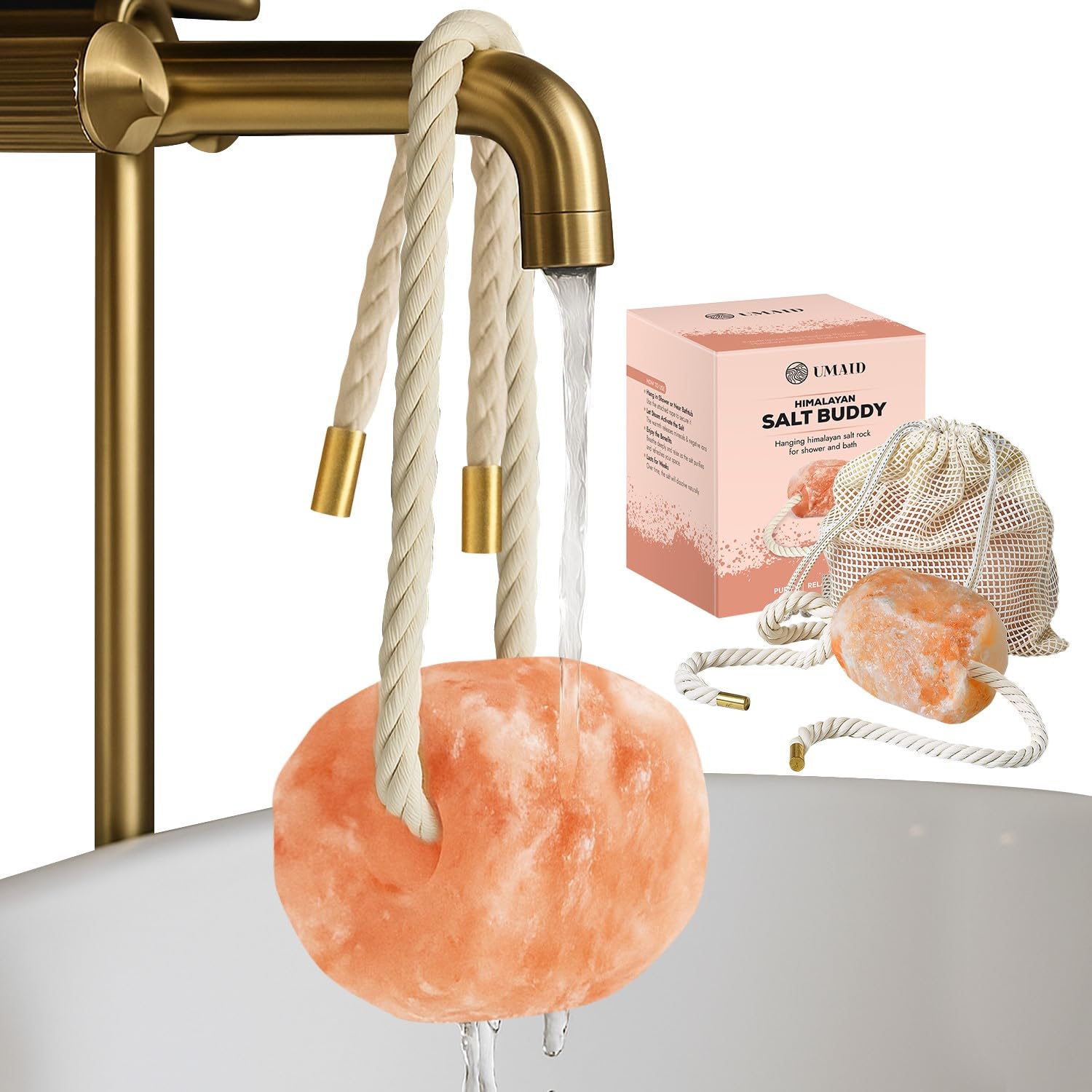 umaid sal himalaya buddy colgante, ideal para ducha y ritual relajante en casa.