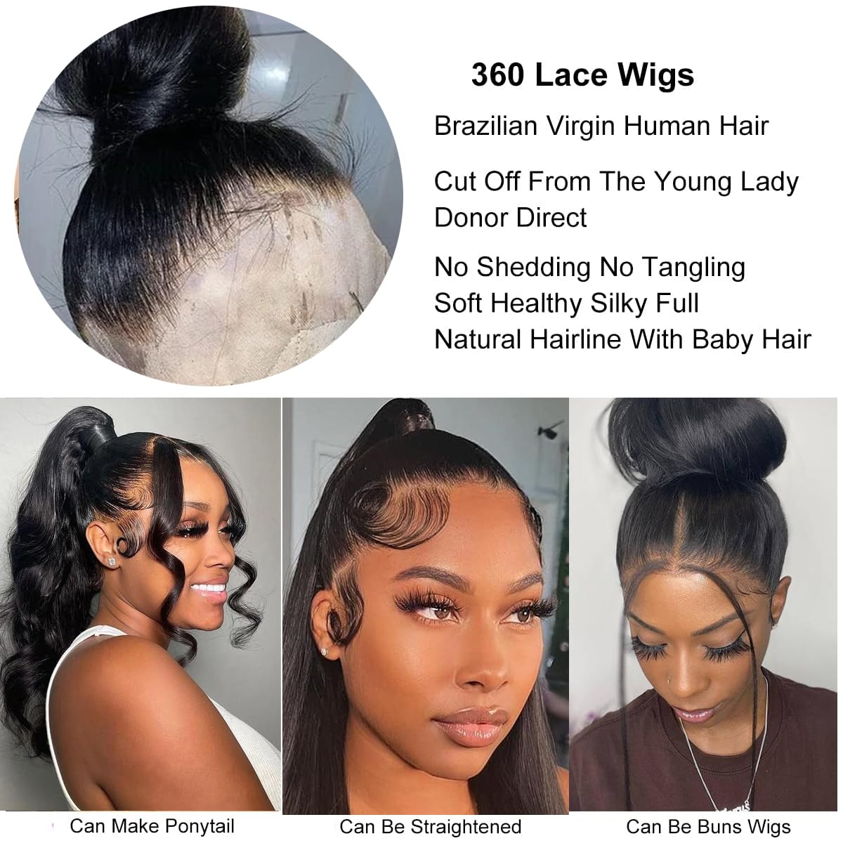 Lace frontal 360 translúcido de Umeiw para una silueta de cabello verosímil.