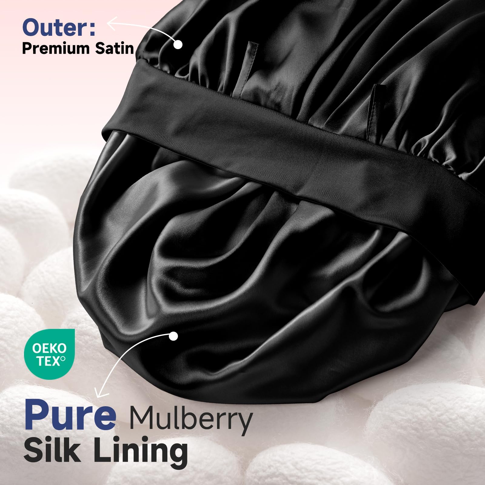 Umisleep bonete seda mulberry, forro satinado exterior, reduce fricción nocturna