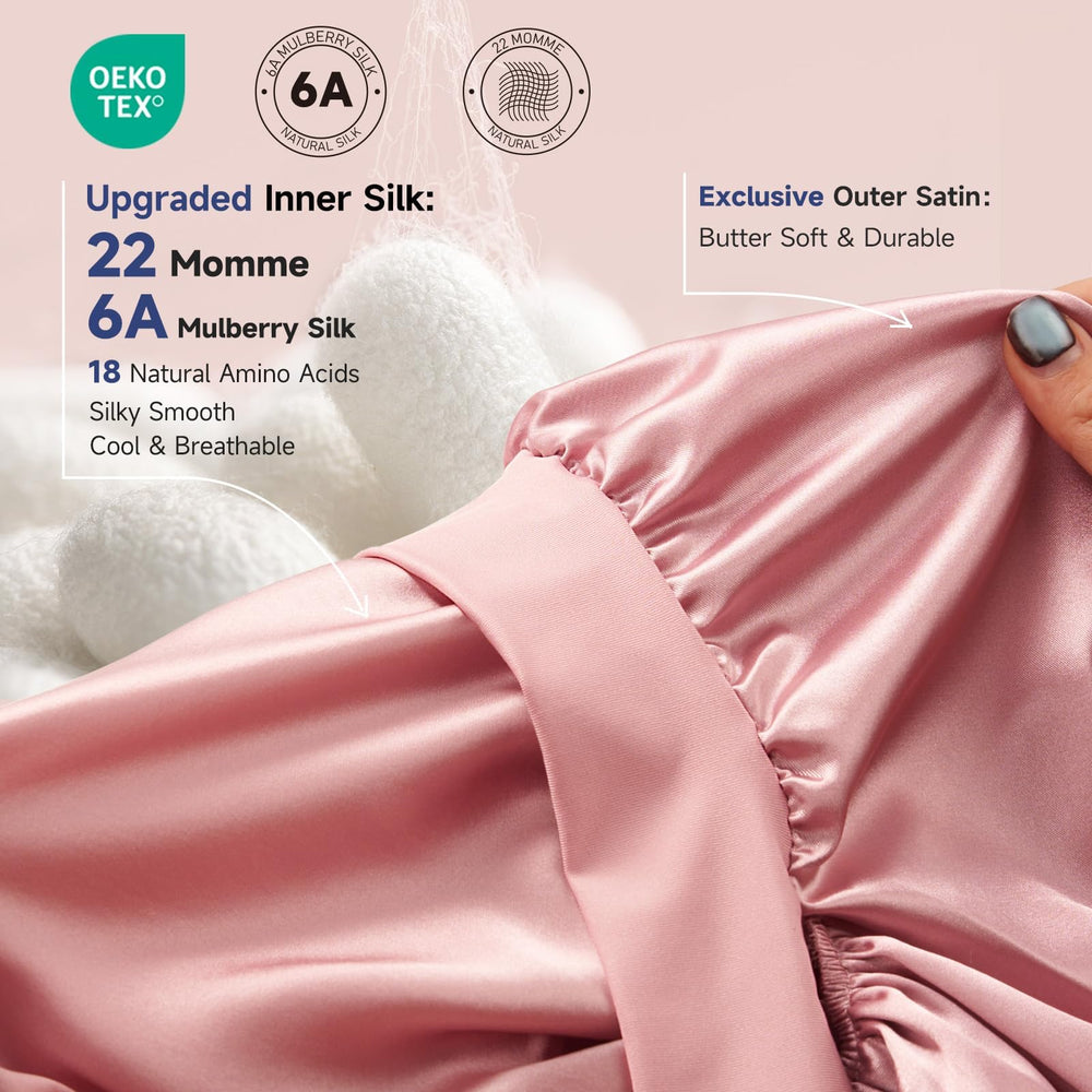 Bonnet Umisleep en soie double couche protège les cheveux et évite les traces sur l’oreiller.