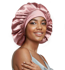 Gorro Umisleep de seda morera 22 Momme rosa para dormir y cuidar el cabello.