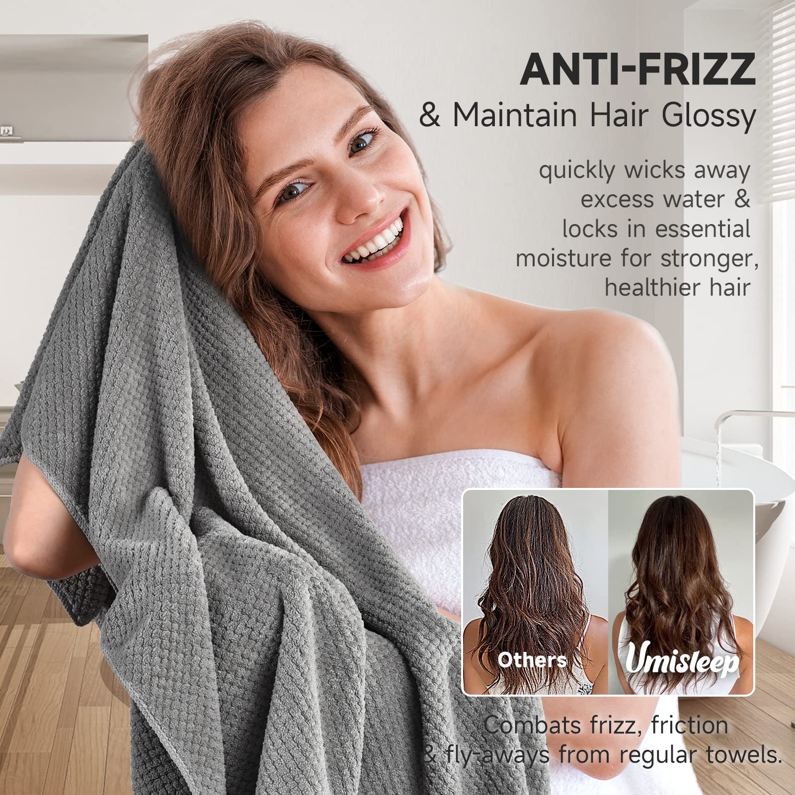 Toalla Umisleep anti-frizz para cabello suave y brillante.