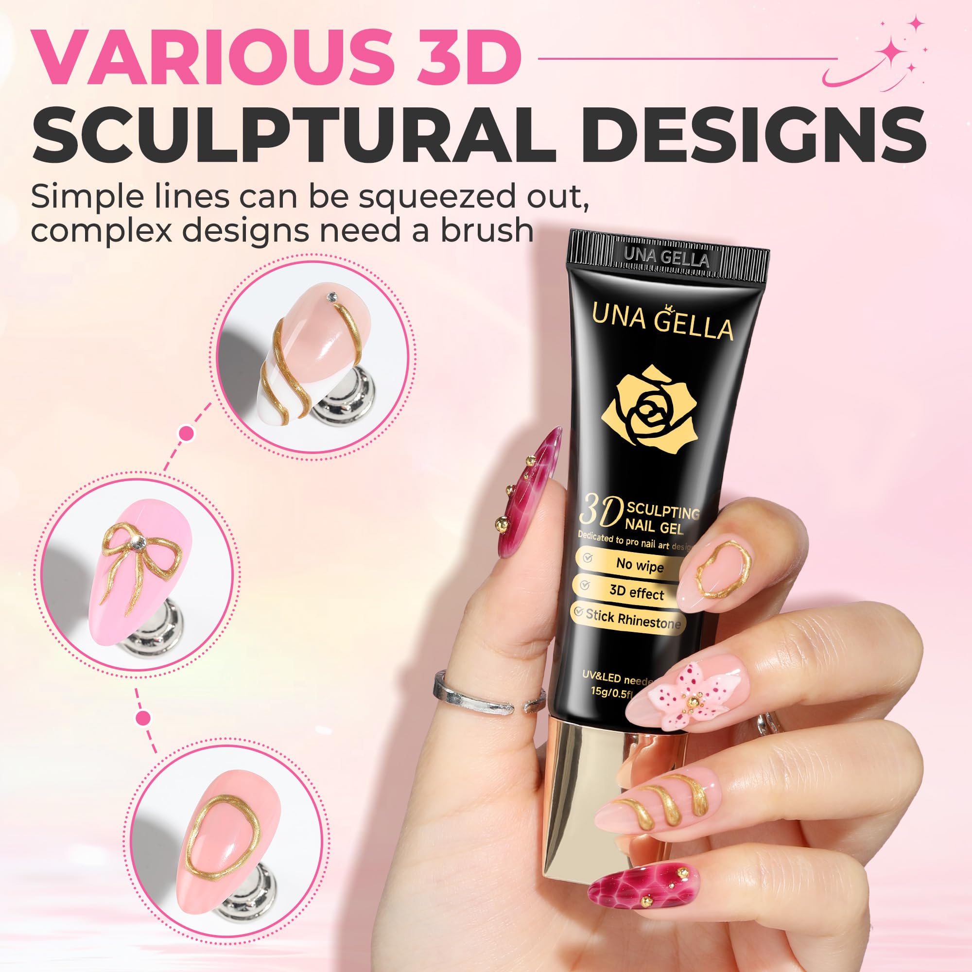 UNA GELLA esculpido 3D bronce-oro, textura suave para modelado preciso