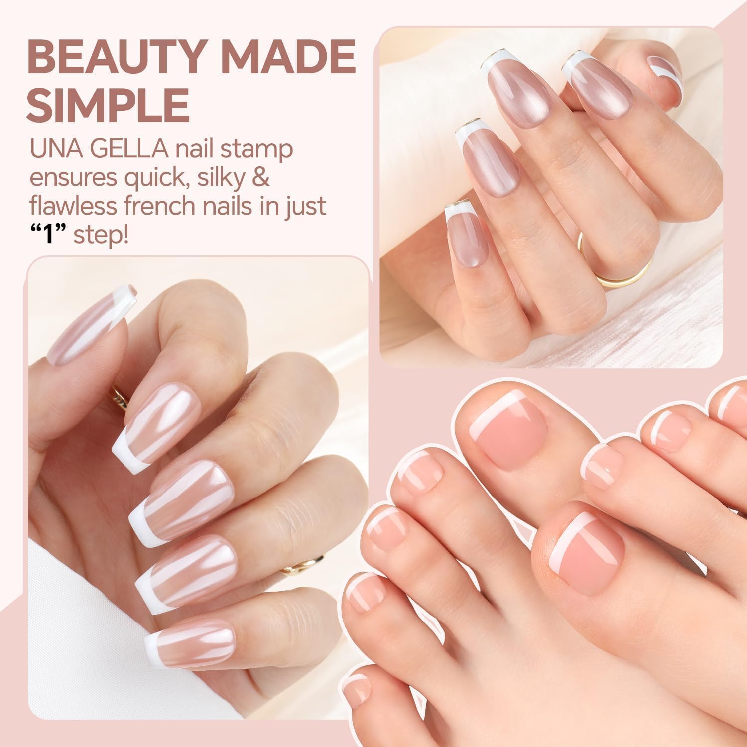 UNA GELLA estampa francesa en pies, ideal para manicura de pies duradera