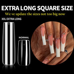 Extensiones de uñas cuadradas XXL claras, material de alta claridad para un acabado limpio.