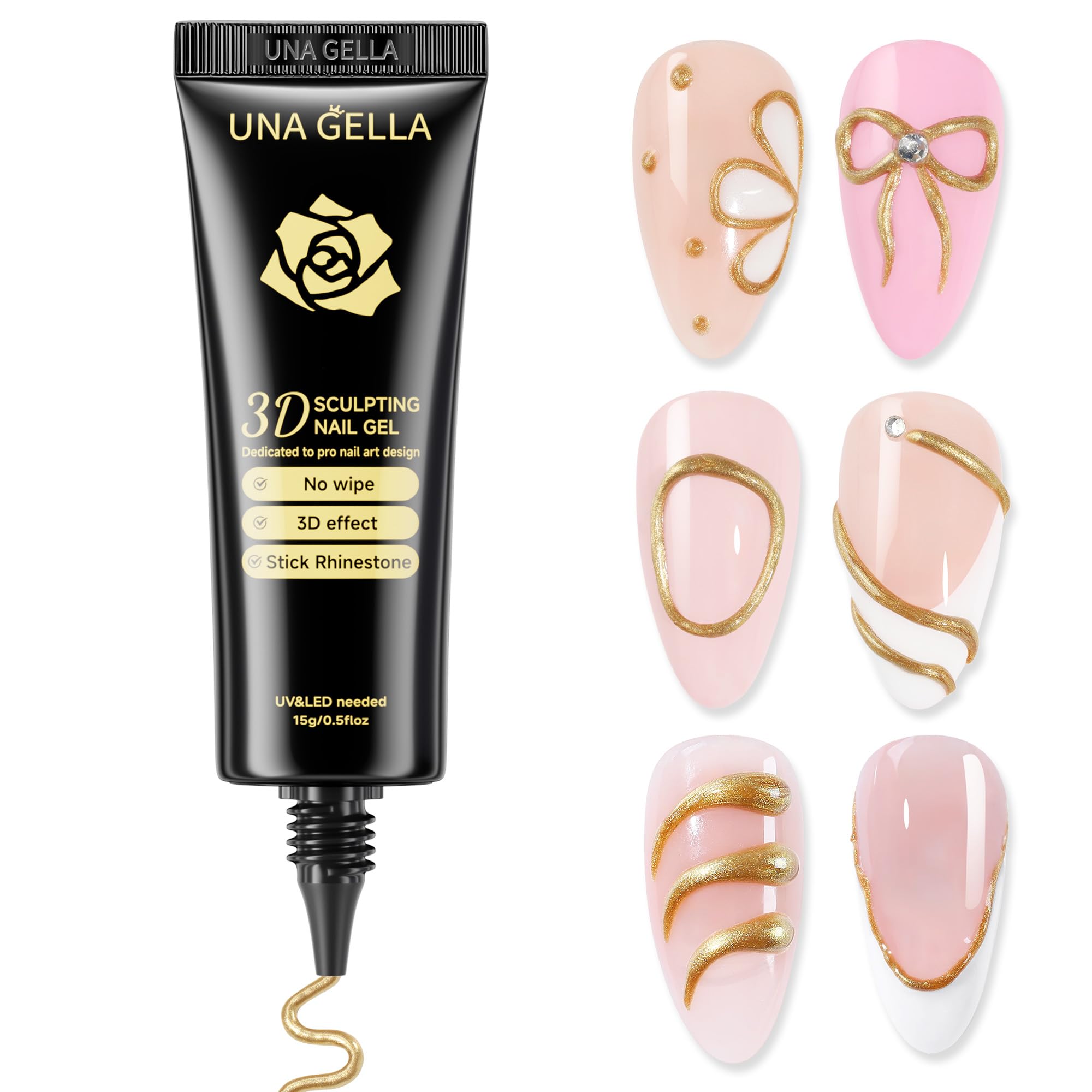 UNA GELLA gel 3D metálico bronce-oro para uñas, crea efectos 3D duraderos