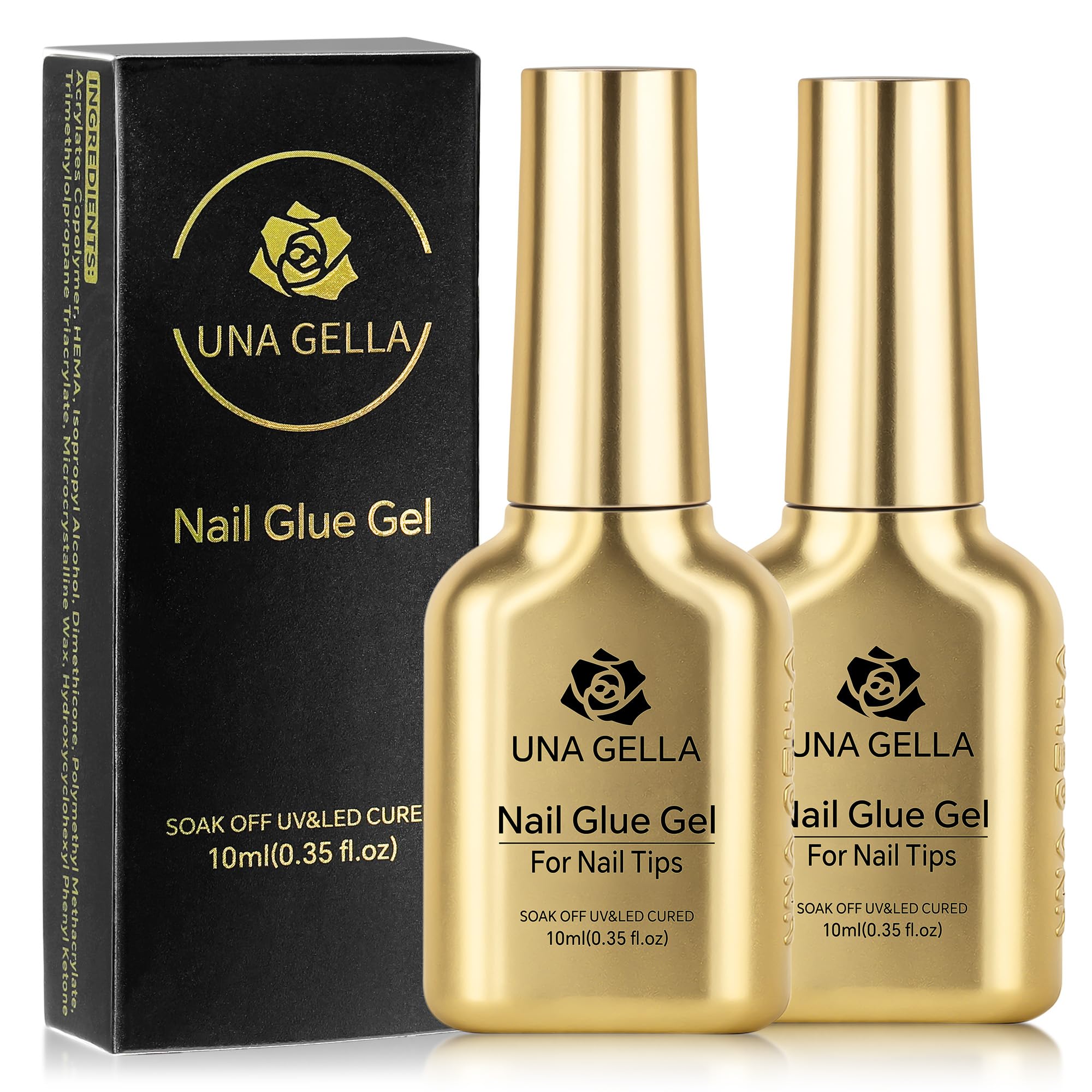 UNA GELLA, pegamento gel 6 en 1 para uñas, adhesión duradera en tips transparentes.