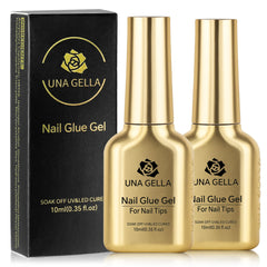 UNA GELLA, pegamento gel 6 en 1 para uñas, adhesión duradera en tips transparentes.