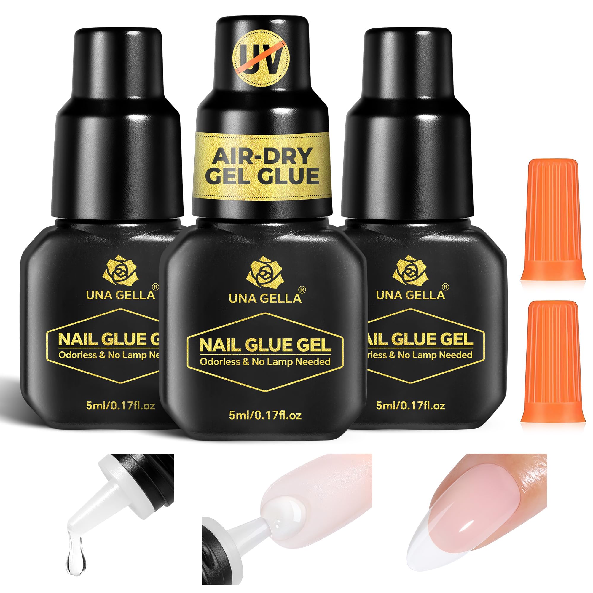 UNA GELLA pegamento gel para uñas prensadas, secado rápido sin lámpara UV.