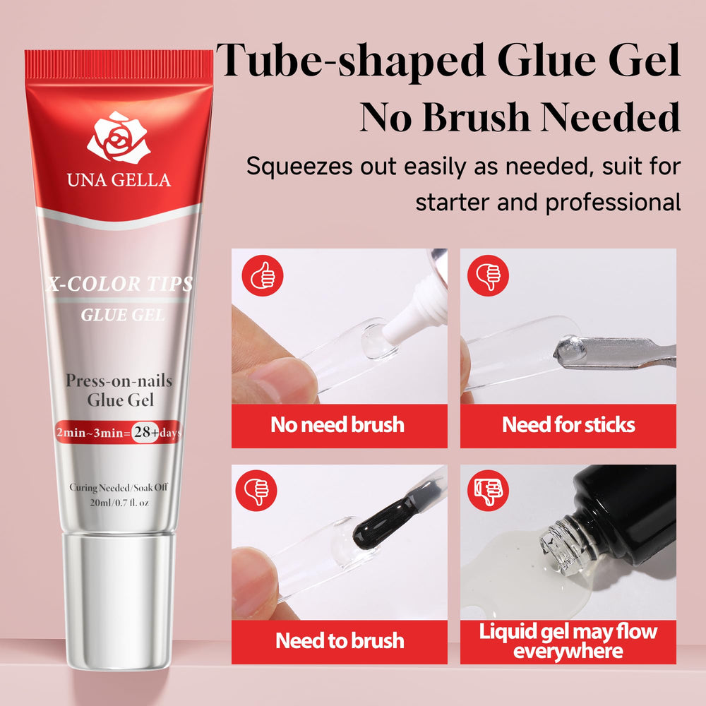 UNA GELLA pegamento gel UV para uñas postizas transparentes con unión visible.
