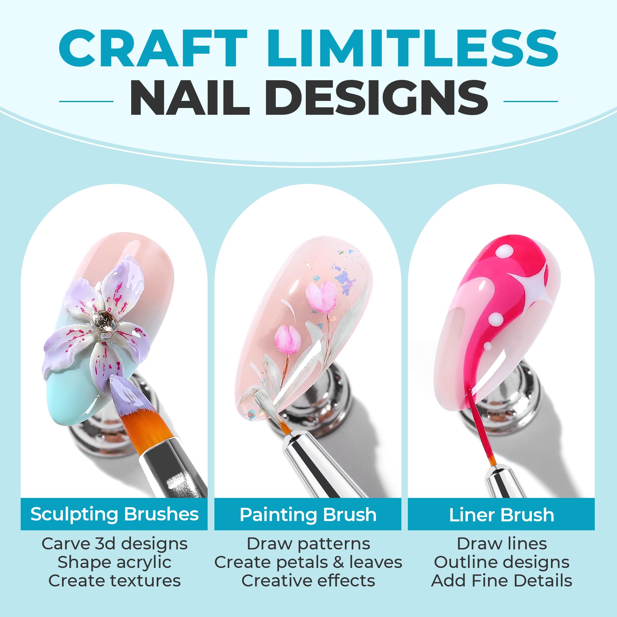 Pincel UNA GELLA para uñas pintura para aplicación de color precisa.