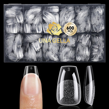 UNA GELLA puntas forma ataúd corta 600 piezas, ajuste perfecto para uñas naturales.