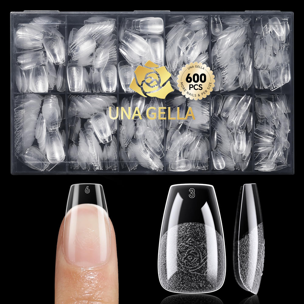 UNA GELLA puntas forma ataúd corta 600 piezas, ajuste perfecto para uñas naturales.