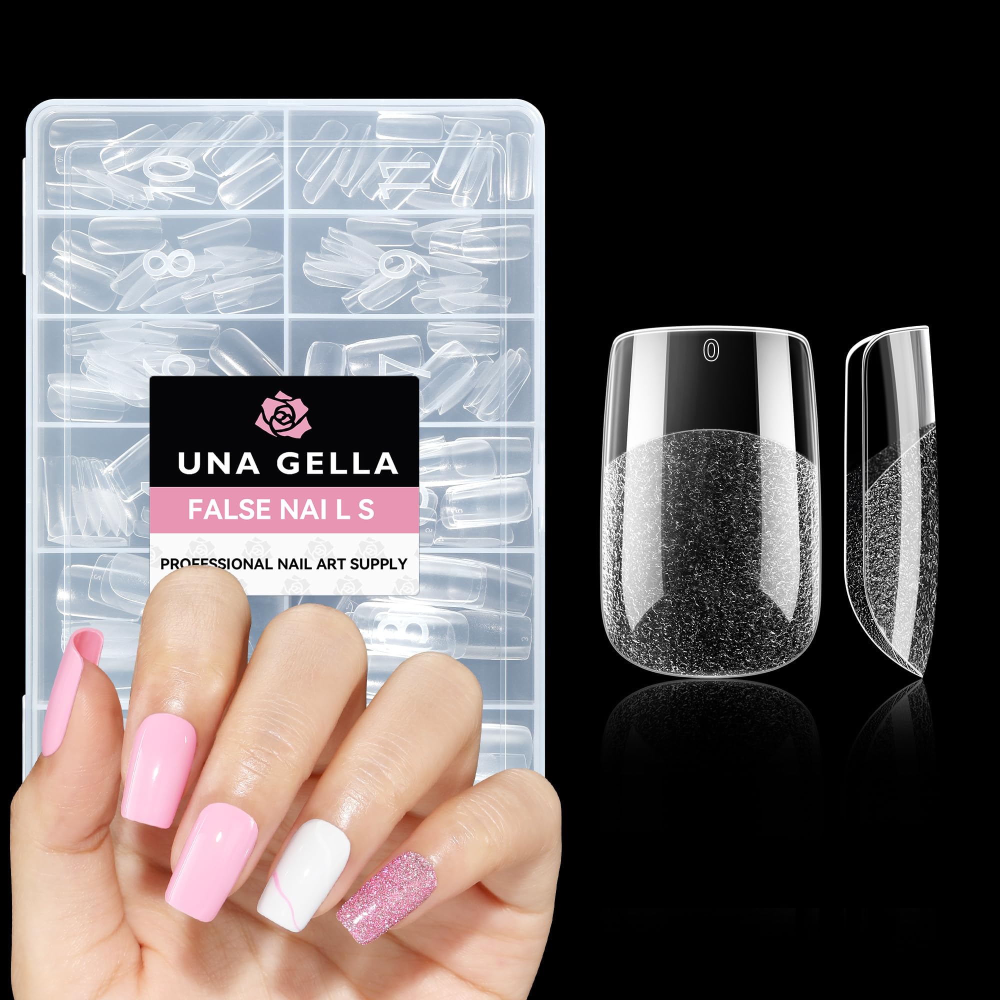 Puntas de gel corto cuadradas de UNA GELLA para cobertura total.